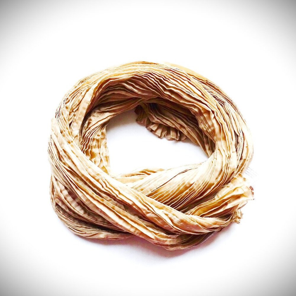 Eileen Fisher Crinkled Lightweight Scarf in Beige/Tan - Picture 3 of 8